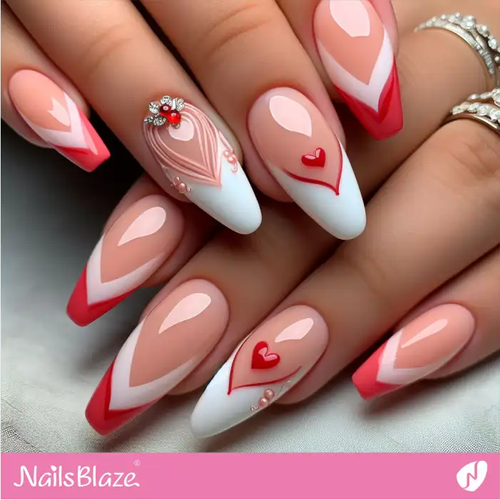 Peach Fuzz V-shaped Nails Heart Design | Color of the Year 2024 - NB1884
